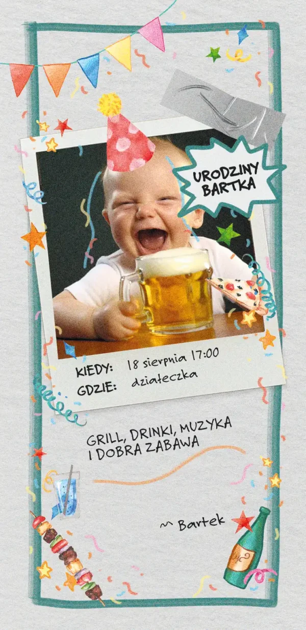 Personalizowane zaproszenia urodzinowe - Polaroid Party