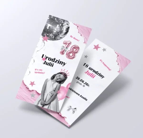 zaproszenia personalizowane na 18 urodziny dla dziewczyny, pink disco