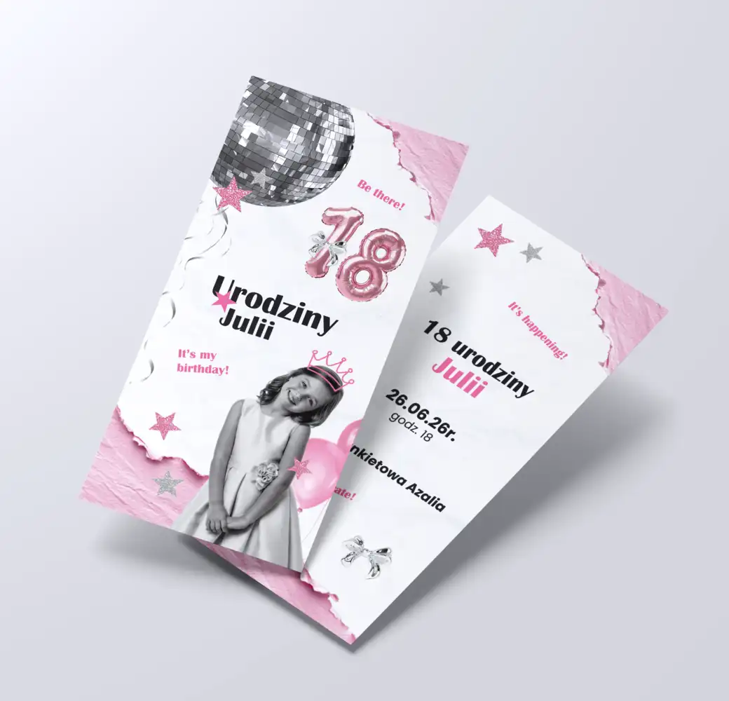 zaproszenia personalizowane na 18 urodziny dla dziewczyny, pink disco